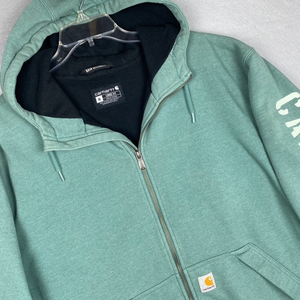 Carhartt Rain Defender Hoodie Mens XL Green Loose Fit Zip Up Jacket 105443 L05